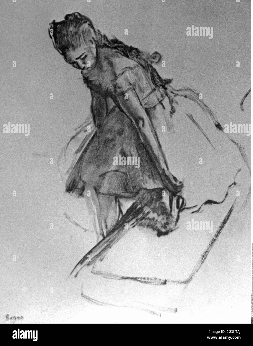 Danza, ballet, bailarina de ballet está ajustando su zapato, dibujo por Edgar Degas, París, alrededor de 1885, LOS DERECHOS DE AUTOR DEL ARTISTA NO TIENEN QUE SER DESPEJADOS Foto de stock