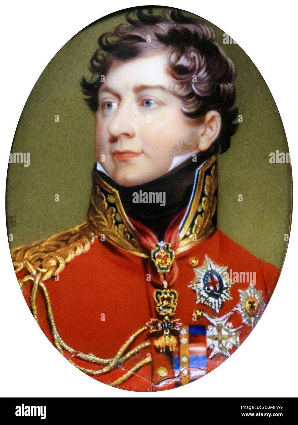 George IV (1762–1830) cuando Prince Regent, miniatura retrato de Henry Bone después de Lawrence, 1816 Foto de stock