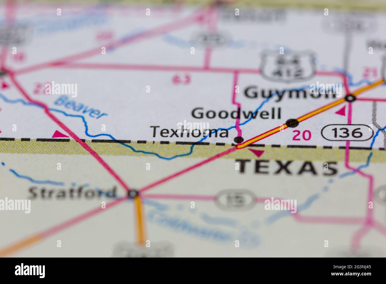 Texhoma oklahoma en un mapa fotografías e imágenes de alta resolución