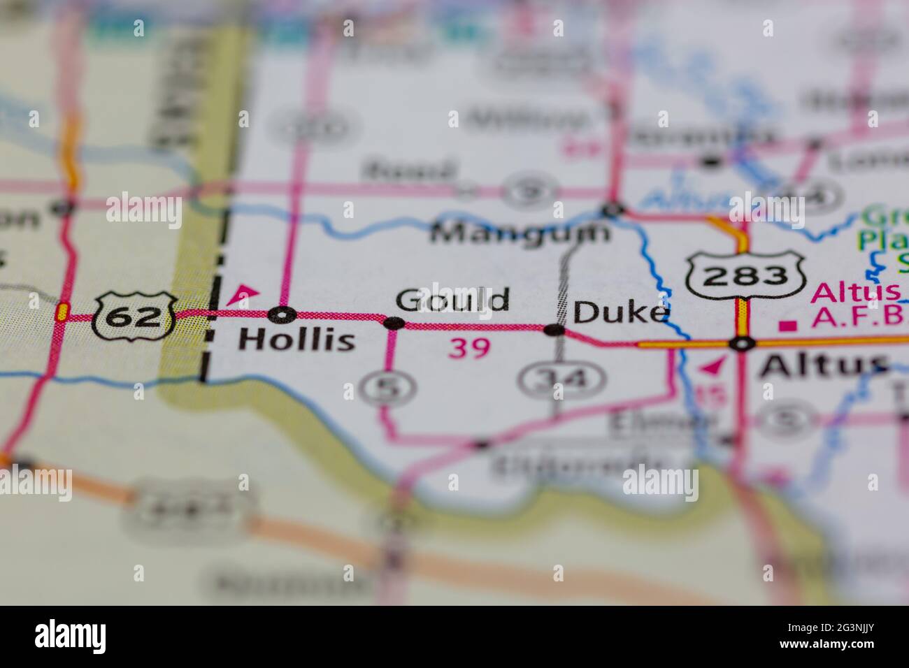 Gould Oklahoma USA aparece en un mapa geográfico o mapa de carreteras
