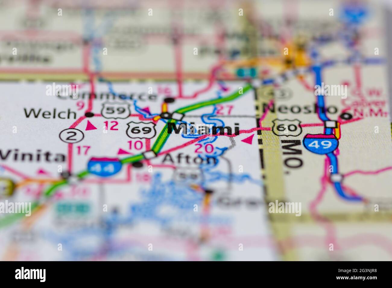 Miami Oklahoma USA se muestra en un mapa geográfico o mapa de