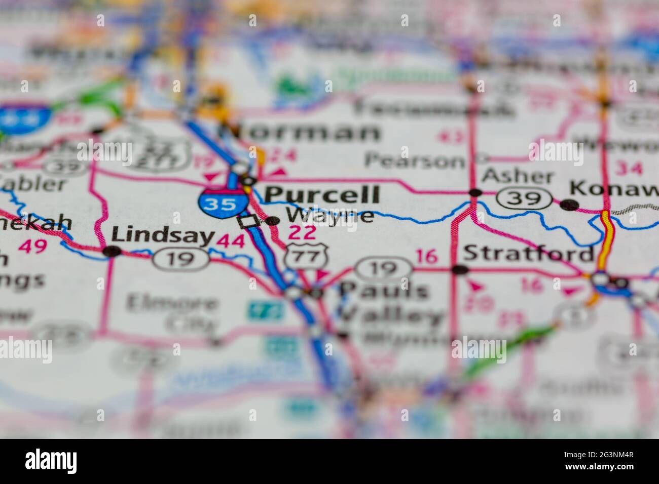 Wayne Oklahoma USA aparece en un mapa geográfico o mapa de carreteras