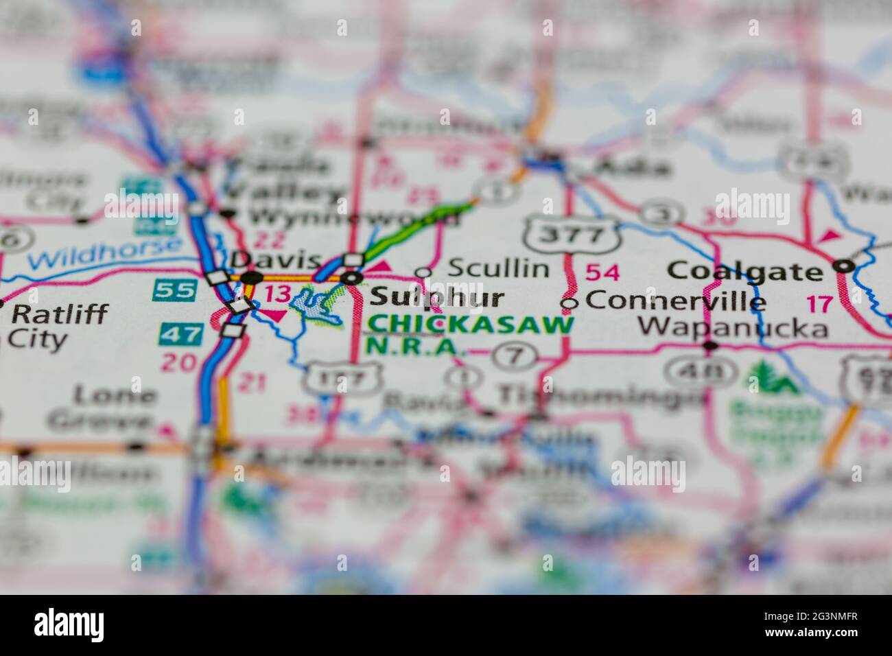 Oklahoma azufre en un mapa fotografías e imágenes de alta resolución