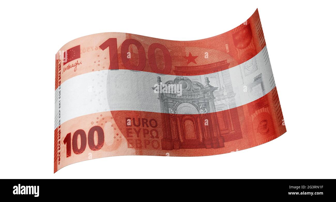 100 Euro nota en rojo blanco rojo Foto de stock