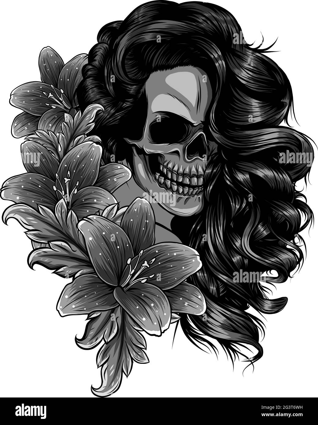 Ilustración vectorial de la mujer Calavera con flor Lily Imagen Vector de stock - Alamy Ilustración vectorial de la mujer Calavera con flor Lily Imagen Vector de stock - Alamy