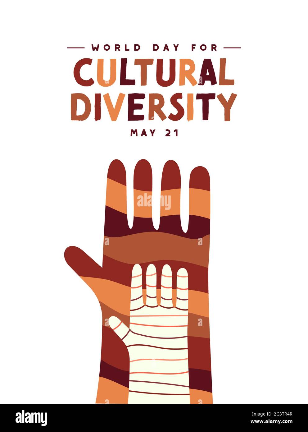 Día Mundial de la Diversidad Cultural tarjeta de felicitación ilustración  de personas diversas manos juntas en moderno estilo de dibujos animados  planos. Cultura étnica diferente te Imagen Vector de stock - Alamy