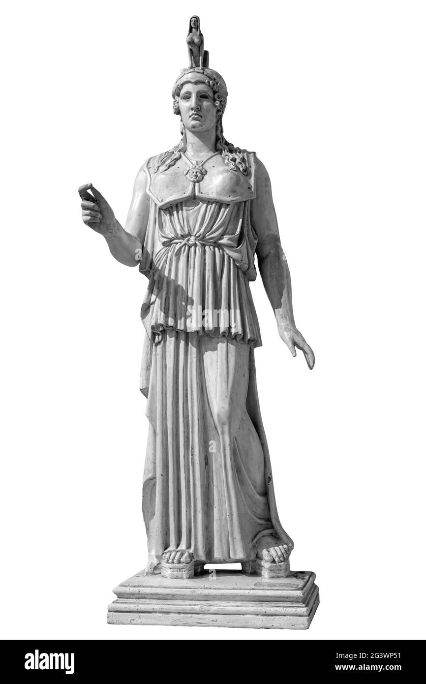 Antigua estatua romana griega de la diosa Atenea dios de la sabiduría y