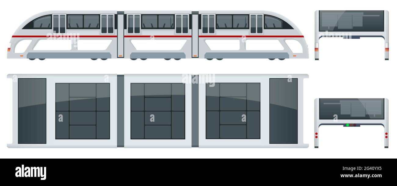 Autobús elevado de tránsito isométrico en China. Autobús a ambos lados, autobús a ambos lados, airbus terrestre, o túnel de autobús Vehículo de carretera diseñado para transportar a muchos pasajeros. Lado Ilustración del Vector
