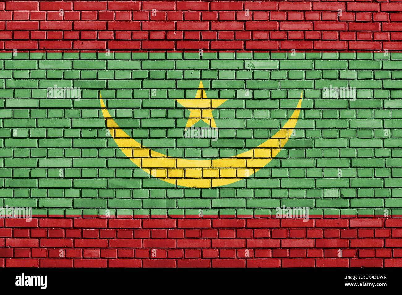 Bandera de Mauritania pintada en pared de ladrillo Foto de stock