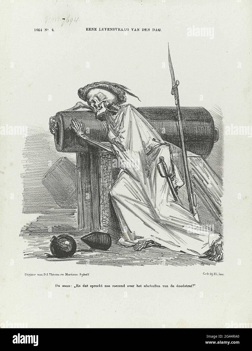 Caricatura sobre la abolición de la pena de muerte, 1864; una cuestión de vida del día. Dibujos animados sobre la ironía de la abolición de la pena de muerte en tiempos de
