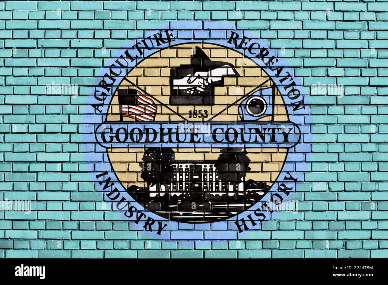 Bandera del Condado de Goodhue, Minnesota pintada en la pared de ladrillo Foto de stock