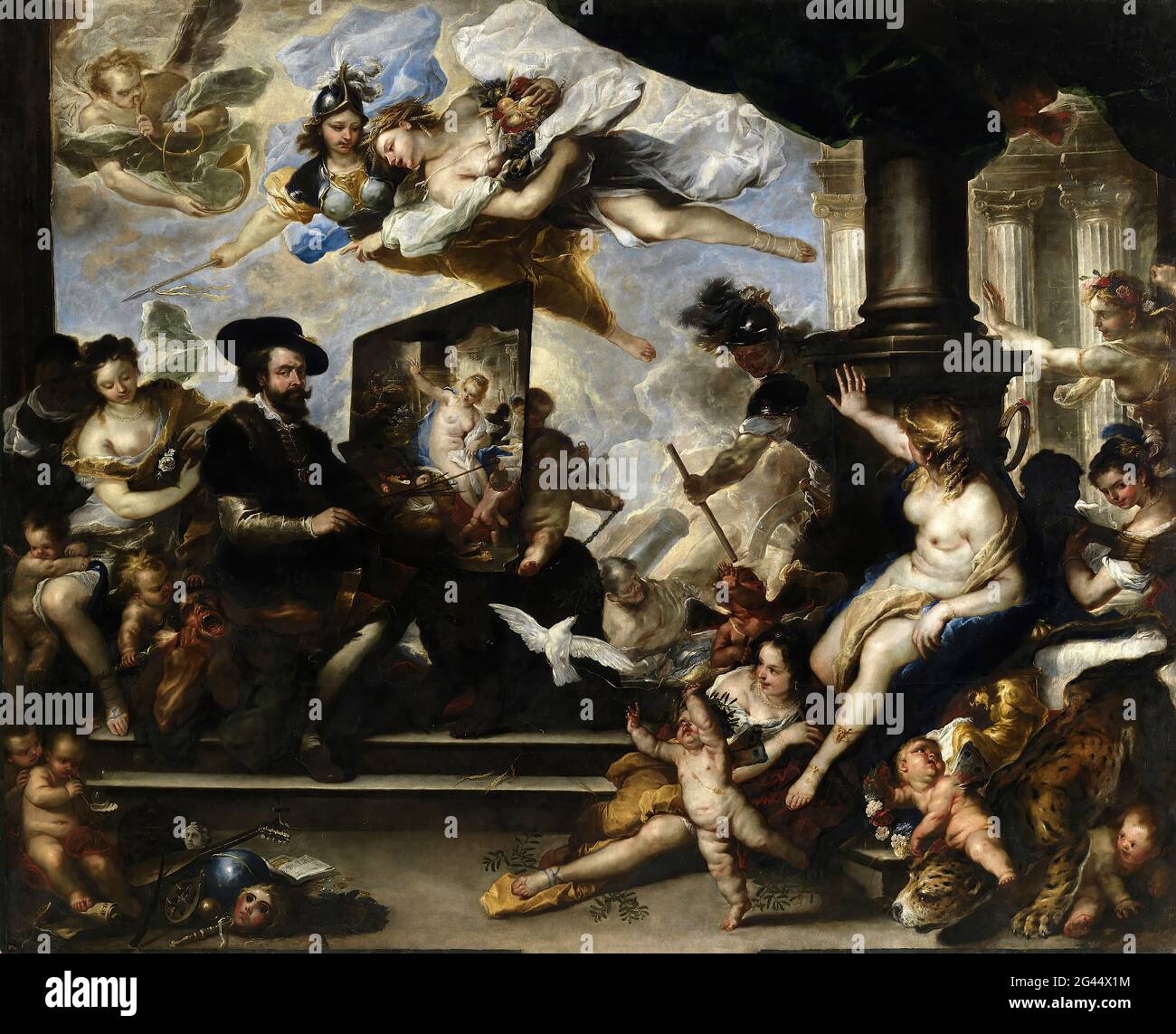 Luca Giordano - Rubens pintando la Alegoría de la Paz Foto de stock