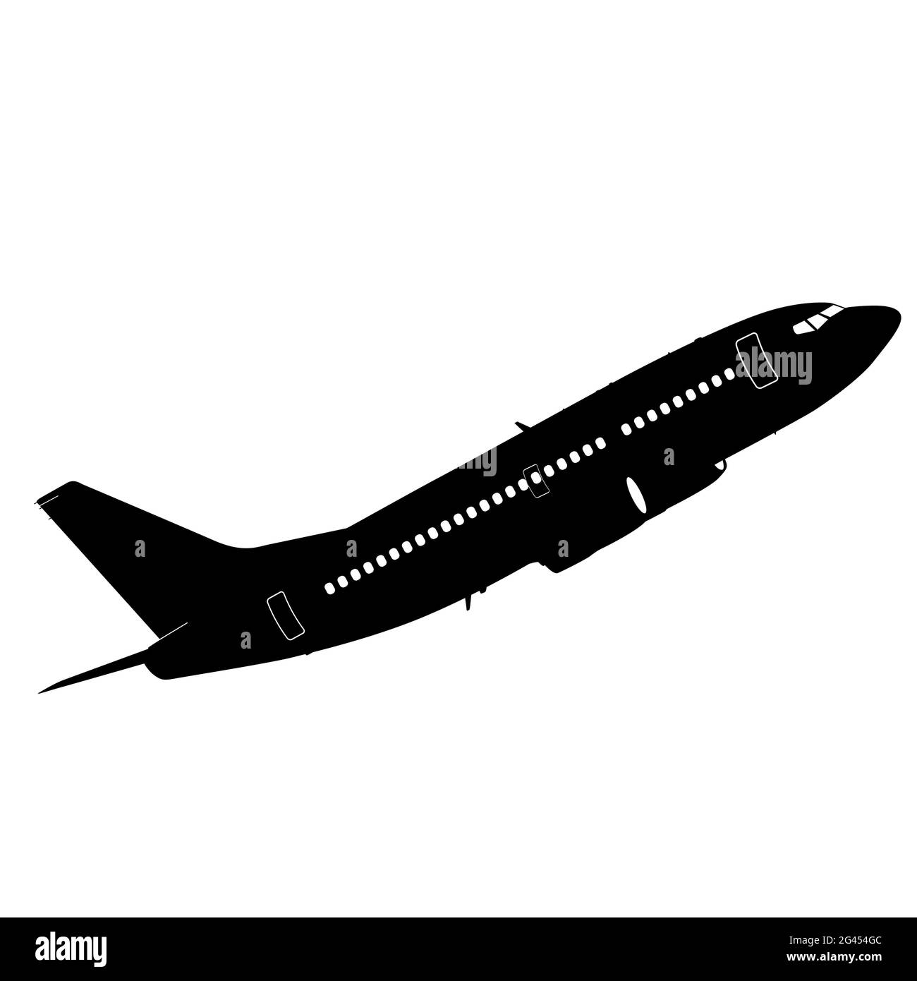 Silueta de un avión de pasajeros sobre fondo blanco Foto de stock