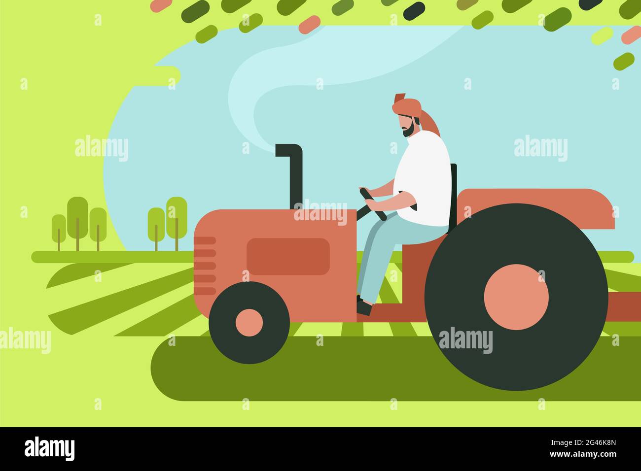 Un granjero indio que opera un tractor en la tierra de la granja Ilustración del Vector