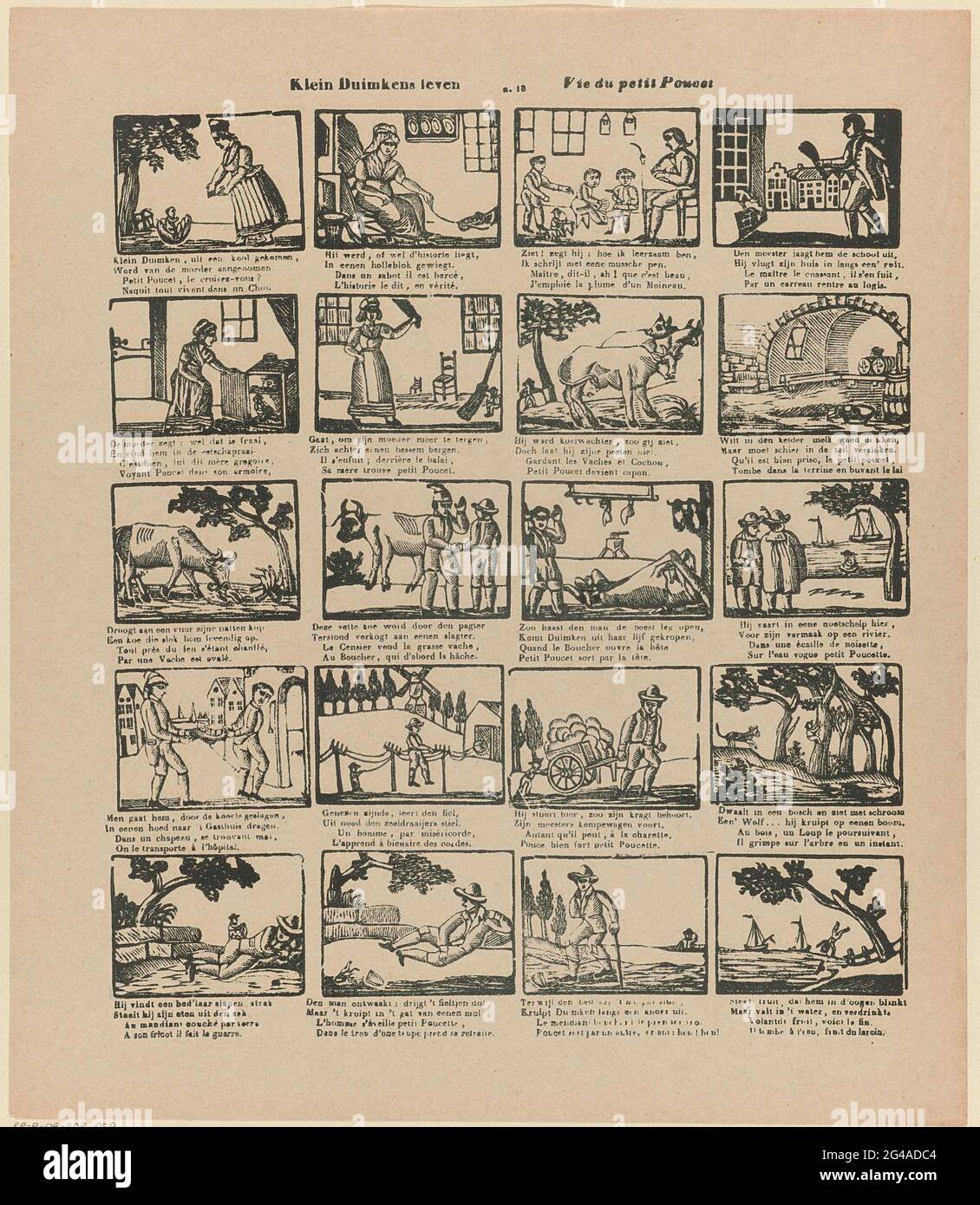 Vida de Duiskkens / Vie du Petit Poucet. Hoja con 20 actuaciones del