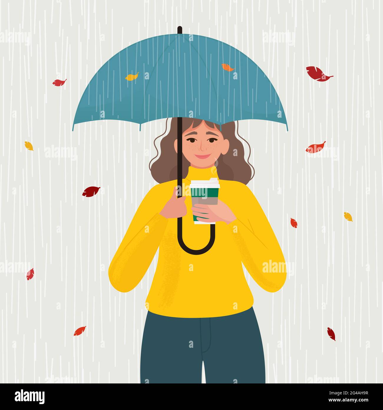 Chica con paraguas. Mujer joven bajo un paraguas bajo la lluvia en