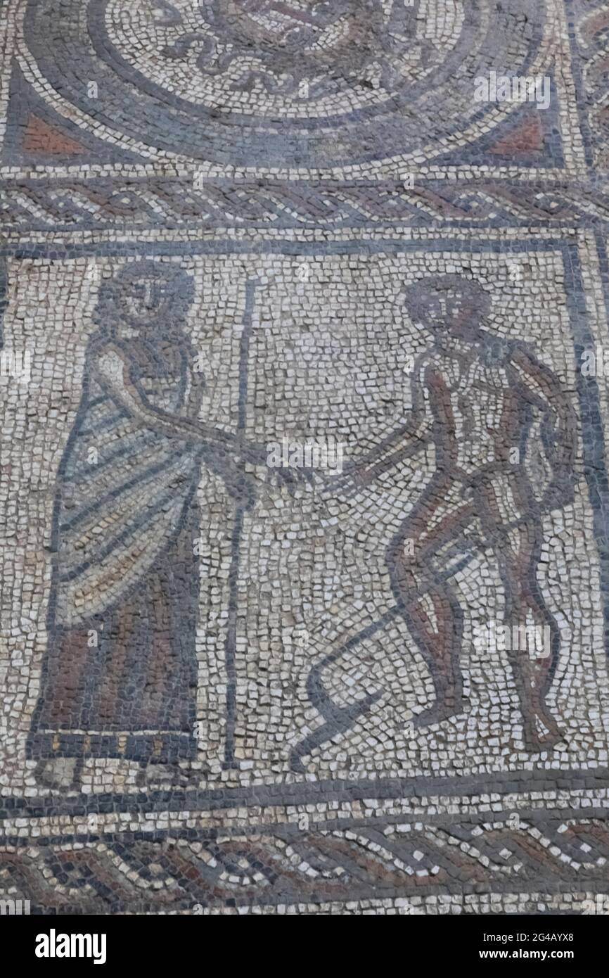 Inglaterra, Isla de Wight, Villa romana de Brading, Mosaico que representa a Ceres la diosa de la agricultura Foto de stock