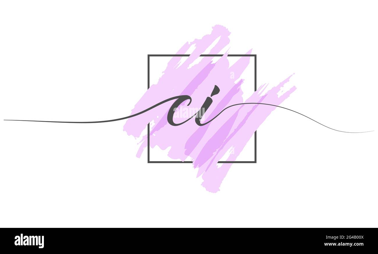 Letras minúsculas caligráficas CI en una sola línea sobre un fondo coloreado en un marco. Estilo simple de ilustración vectorial Ilustración del Vector