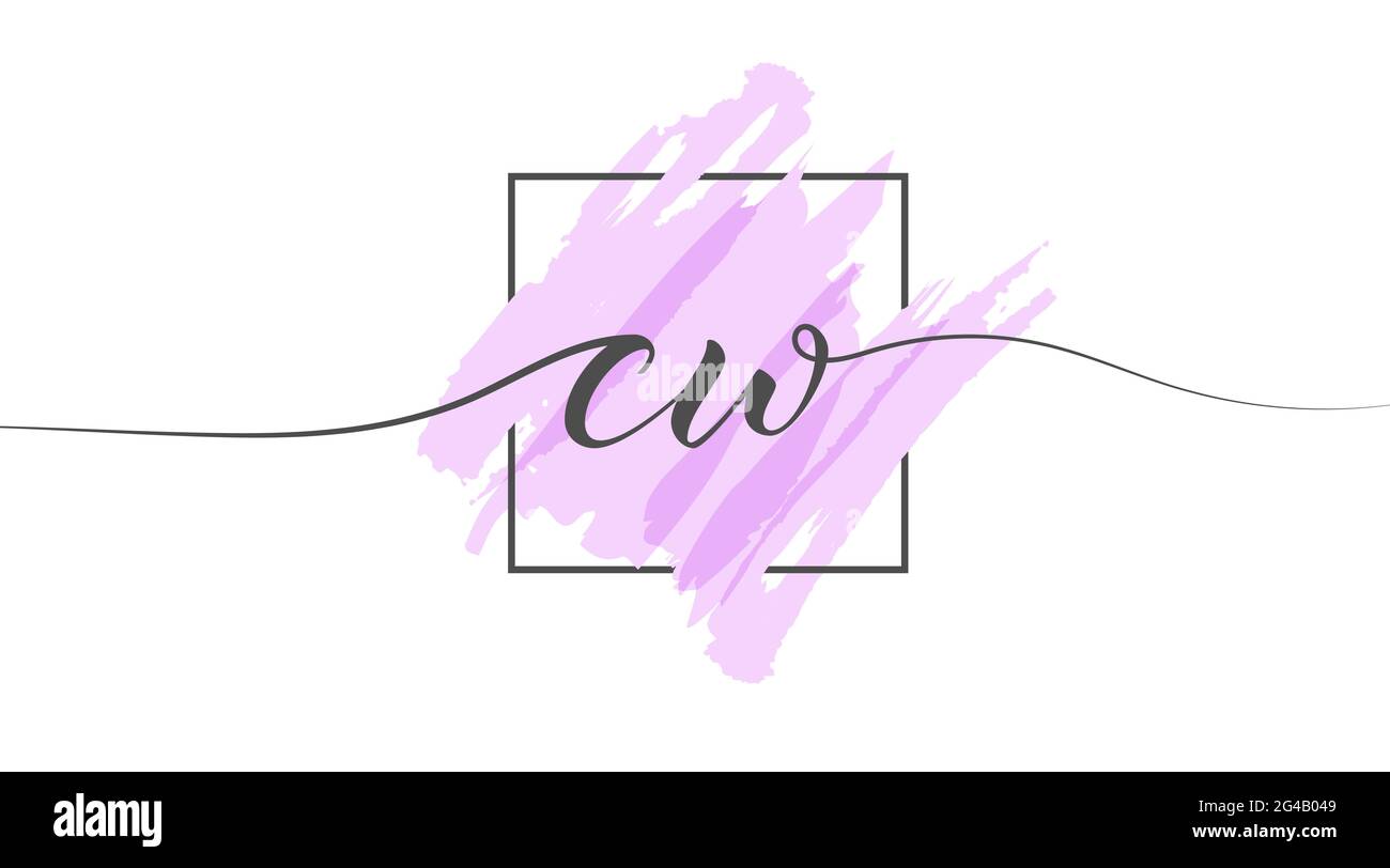 Letras minúsculas caligráficas CW en una sola línea sobre un fondo coloreado en un marco. Estilo simple de ilustración vectorial Ilustración del Vector