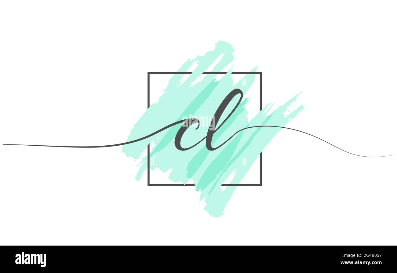 Letras minúsculas caligráficas CL en una sola línea sobre un fondo coloreado en un marco. Estilo simple de ilustración vectorial Ilustración del Vector