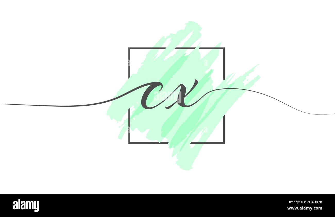 Letras minúsculas caligráficas Cx en una sola línea sobre un fondo coloreado en un marco. Estilo simple de ilustración vectorial Ilustración del Vector