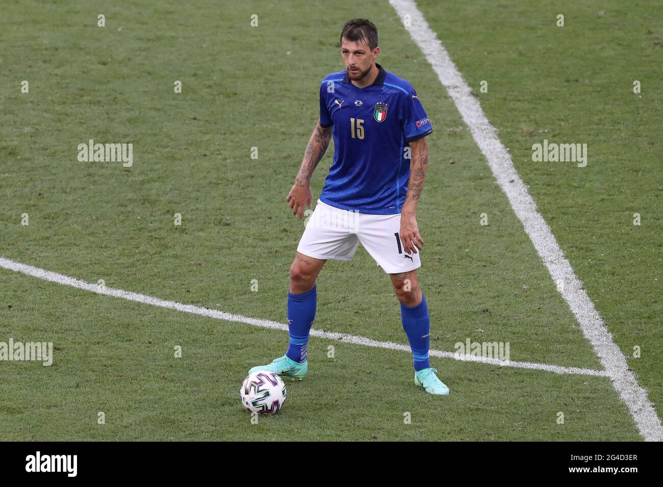 Roma, Italia, 20th de junio de 2021. Francesco Acerbi de Italia durante el partido de la UEFA EURO 2020 en el Stadio Olimpico, Roma. El crédito de la foto debe decir: Jonathan Moscrop / Sportimage Foto de stock