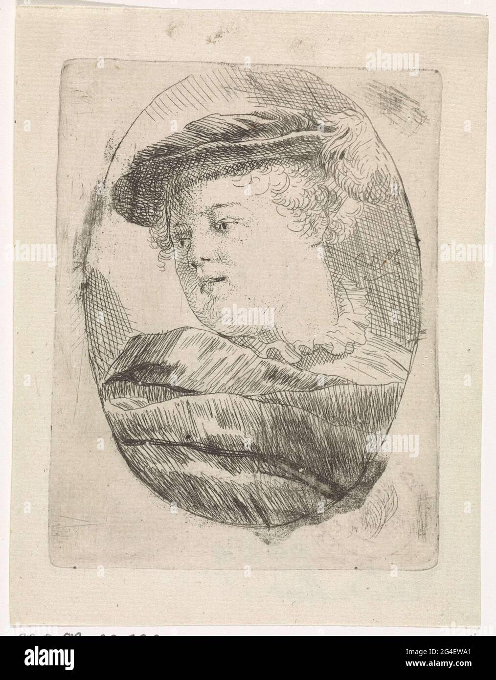 Retrato de un niño con un boina con pluma en la cabeza, en un óvalo  Fotografía de stock - Alamy