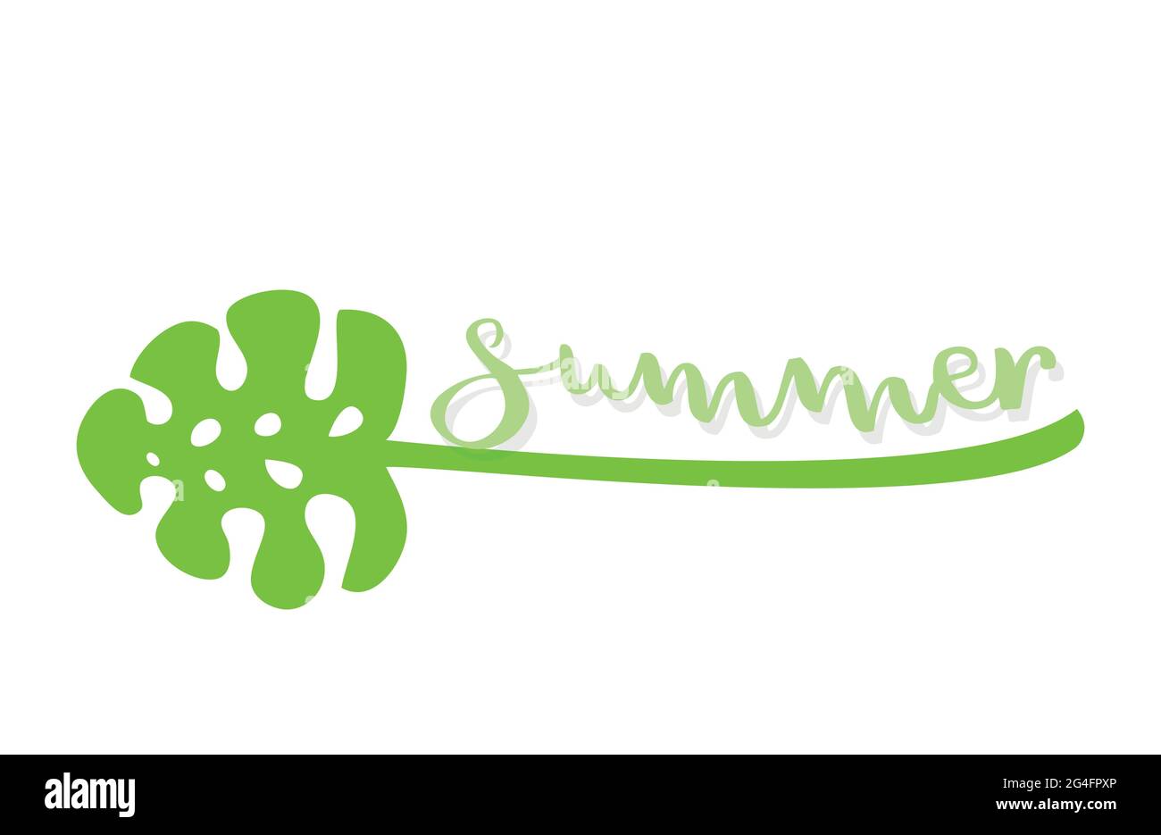 Letras de verano. Hoja de Monstera. Color verde. Ilustración vectorial, diseño plano Ilustración del Vector