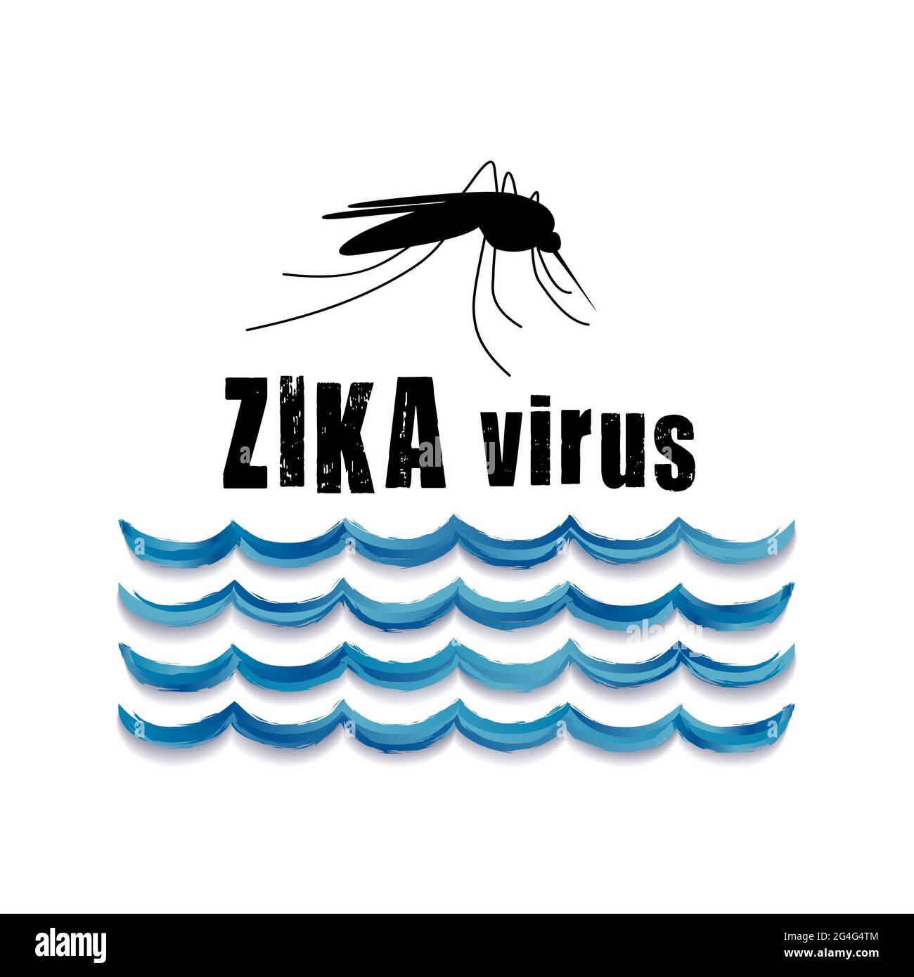 Virus Zika con mosquitos grunge ilustración gráfica sobre agua estancada, prevención, protección, infección palabra nube. Foto de stock