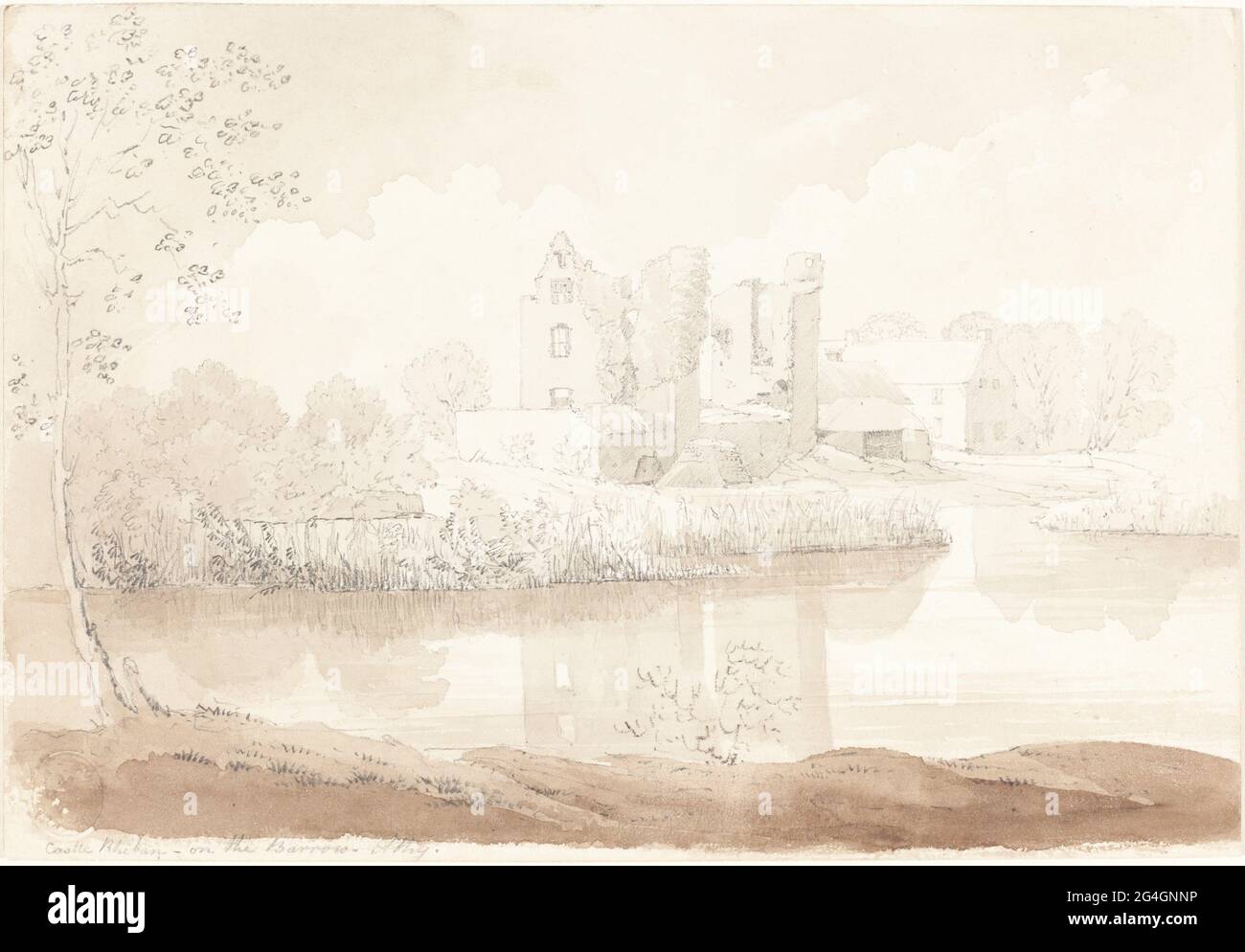 Castillo de Rheban en el río Barrow, Athy. Atribuido a James Bulwer. Foto de stock