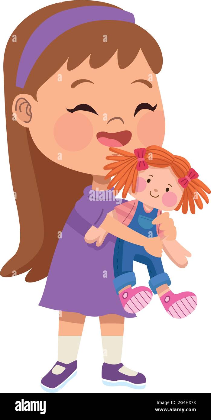 Niña jugando con la muñeca Imagen Vector de stock - Alamy