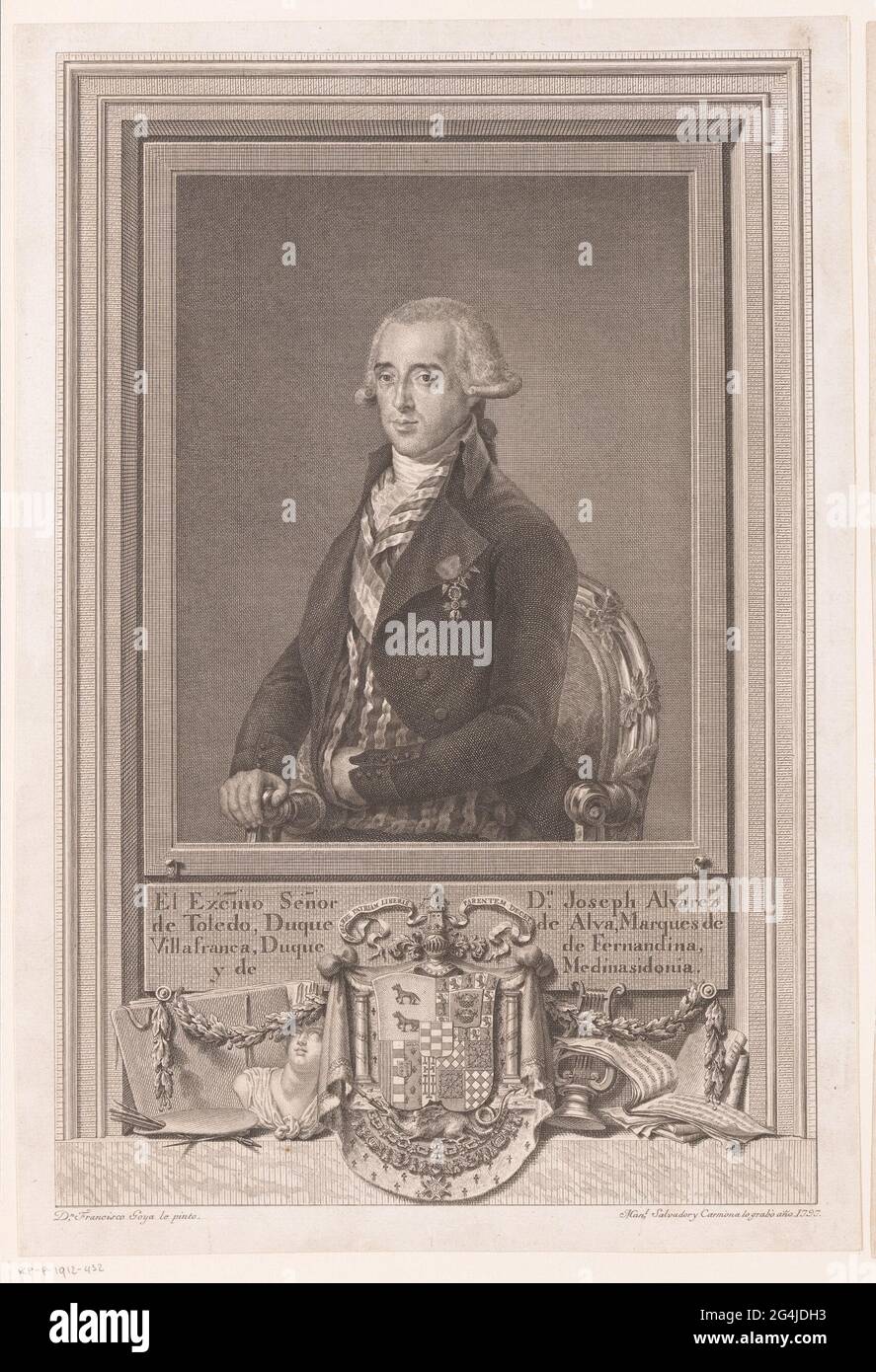 Retrato de José Álvarez de Toledo, Duque de Alva. Bajo el retrato un