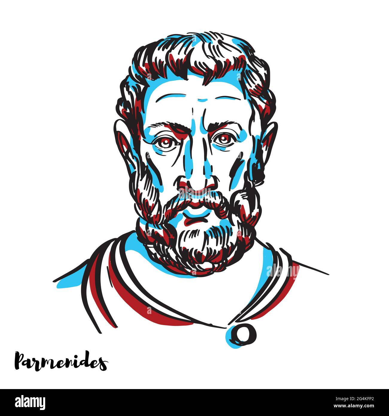 Parmenides retrato vectorial grabado con contornos de tinta sobre fondo blanco. Filósofo griego Parmenides retrato vectorial grabado con contornos de tinta sobre fondo blanco. Filósofo griego
