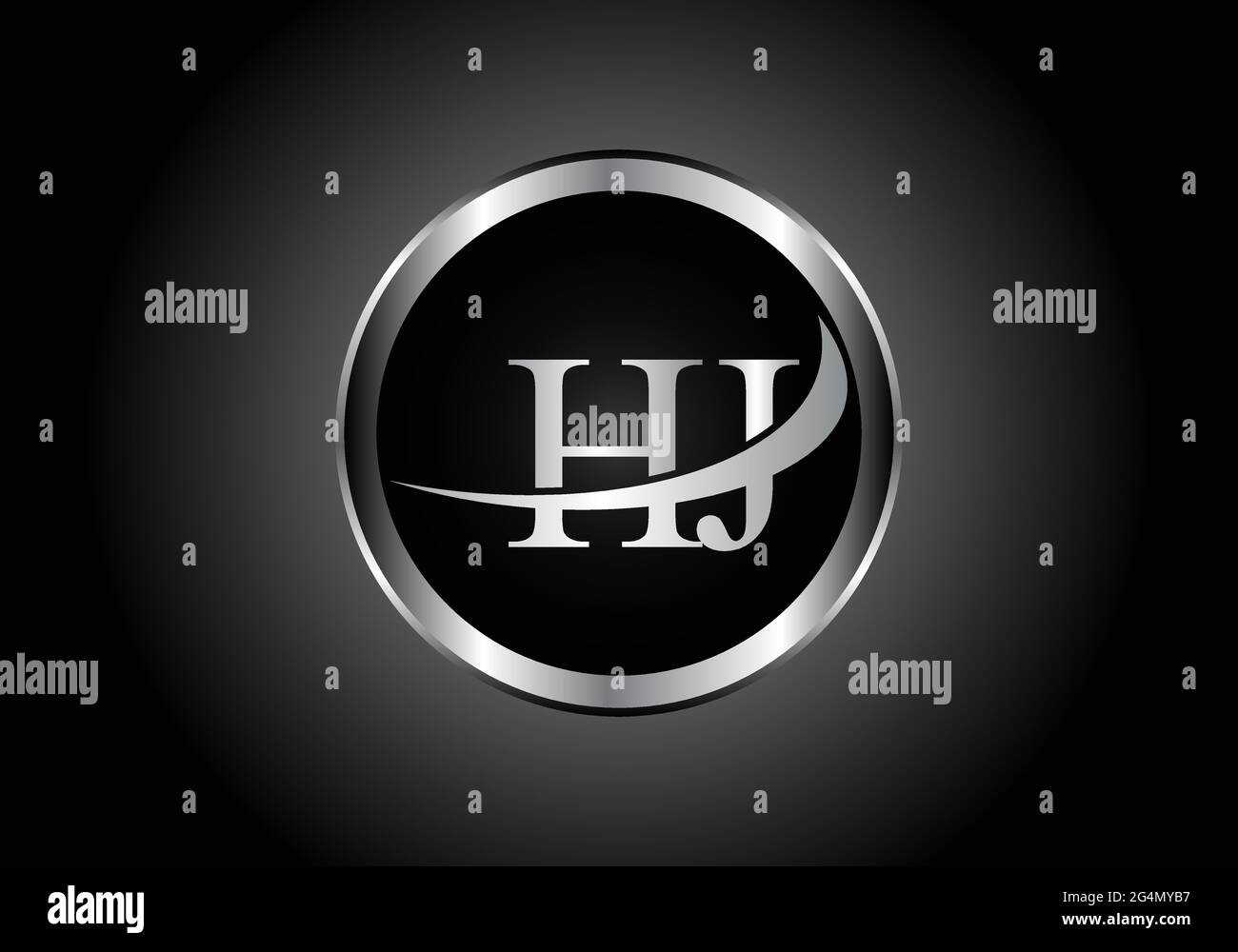 Letra plateada HJ metal combinación logotipo alfabeto icono diseño con color gris sobre negro y blanco degradado diseño para una empresa o negocio Ilustración del Vector