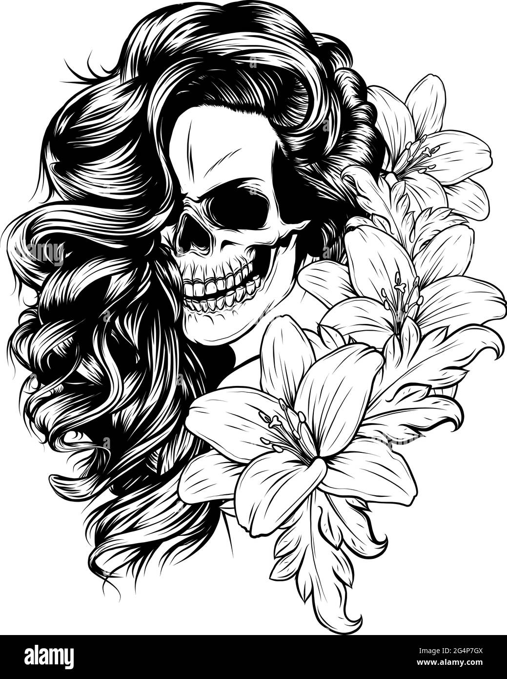 Ilustración vectorial de la mujer Calavera con flor Lily Imagen Vector de  stock - Alamy