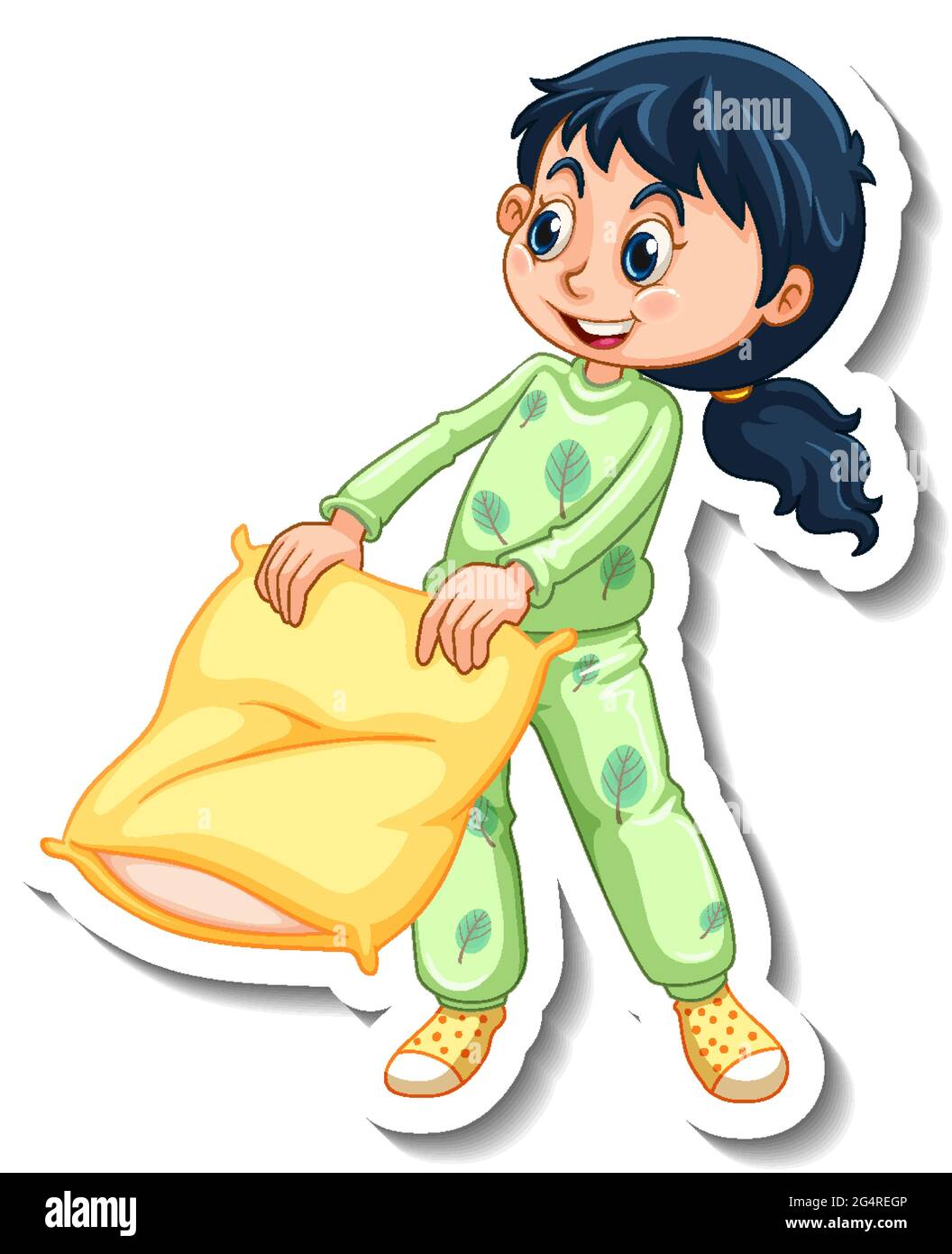 Plantilla adhesiva con una chica lleva pijamas caricatura personaje aislado  ilustración Imagen Vector de stock - Alamy