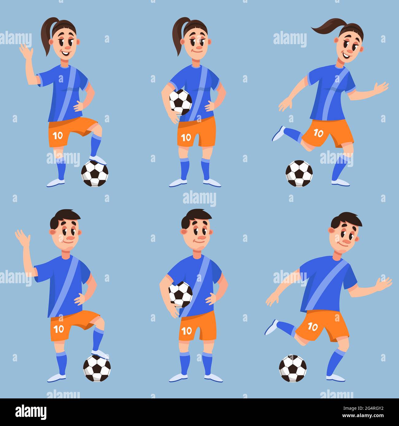 Juego De Jugadores De Fútbol En Diferentes Poses Personajes Masculinos Y Femeninos En Estilo De 3679