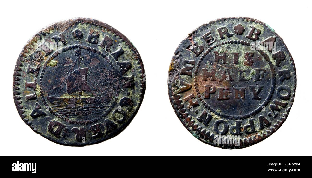 17th Century Lincolnshire Trader's Tokens. Brian Coverdaill. Barrow sobre Humber Foto de stock