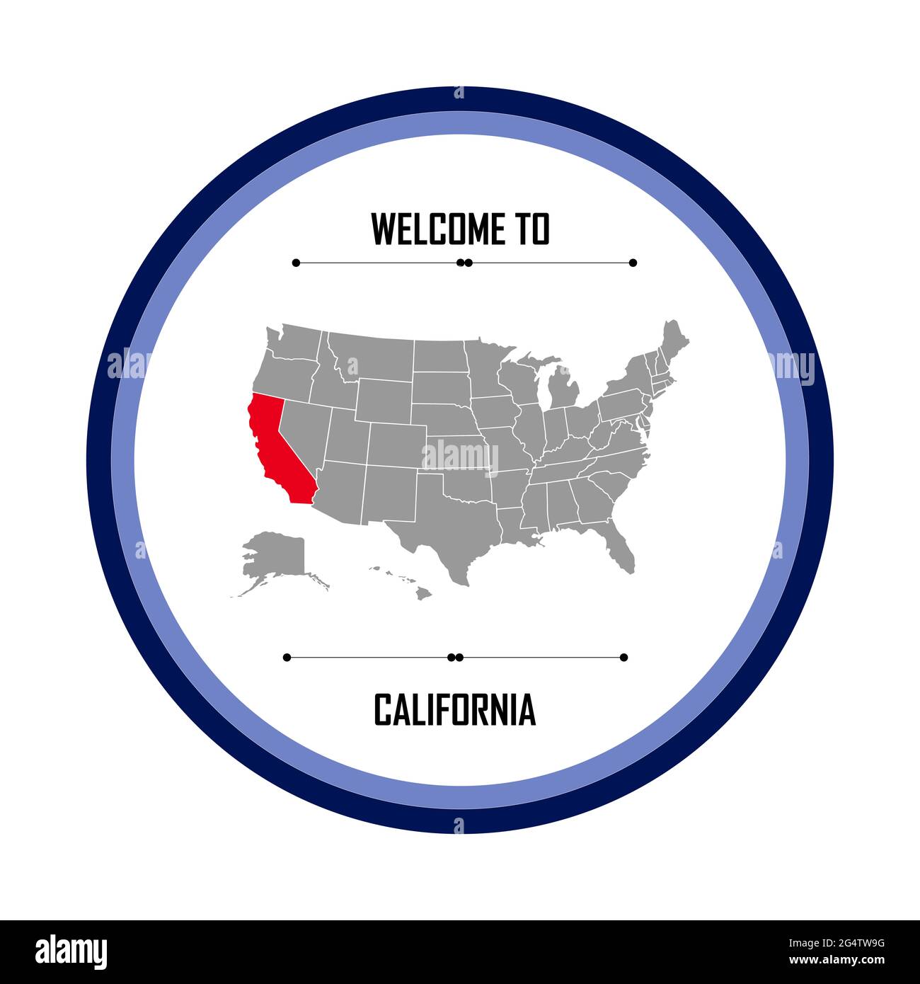 California, Nombre de ciudad en Estados Unidos de América, California en forma de círculo Foto de stock