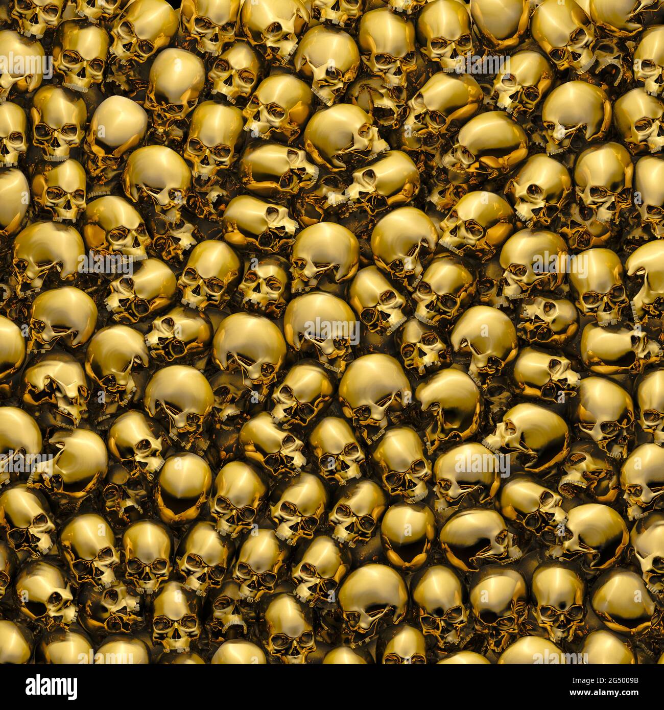Calaveras de oro fondo / 3D ilustración de calaveras humanas de metal