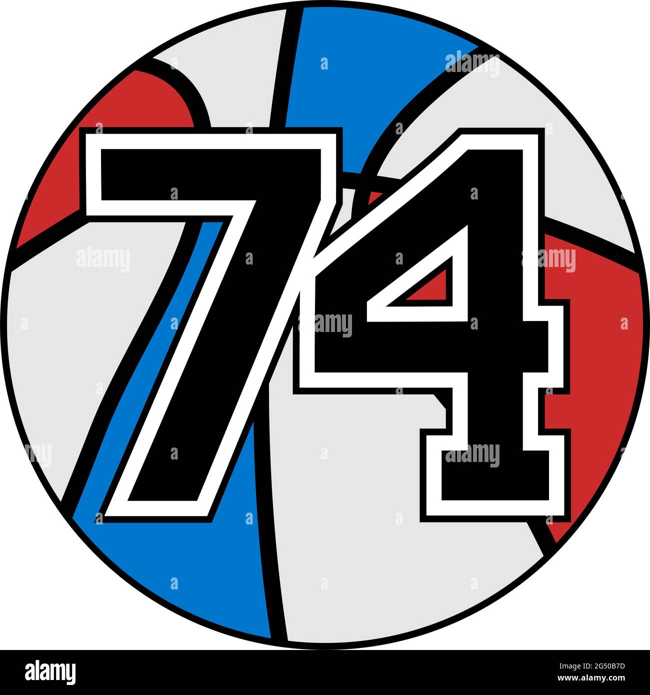 símbolo de bola de baloncesto con el número 74 Ilustración del Vector
