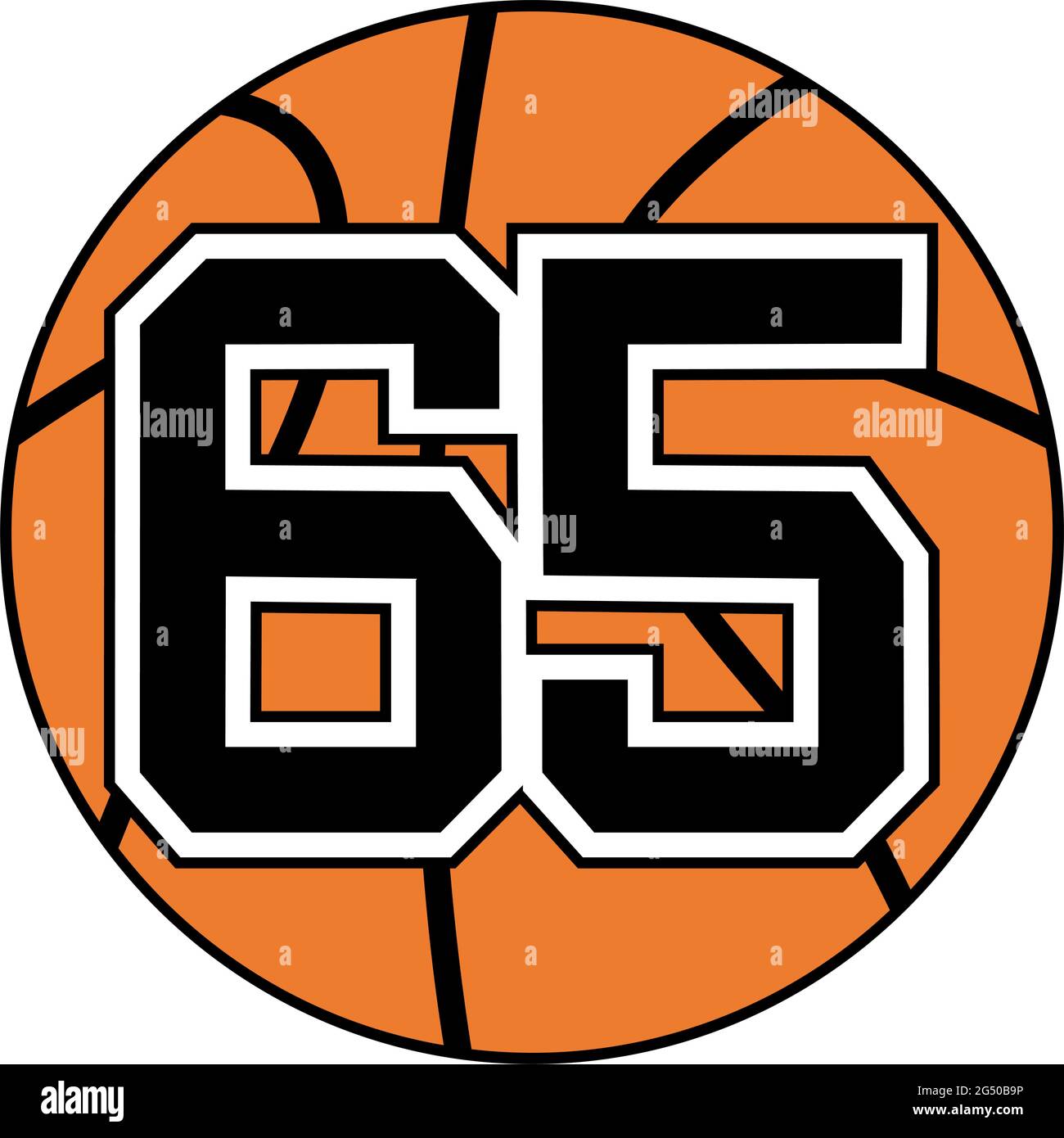 símbolo de bola de baloncesto con el número 65 Ilustración del Vector