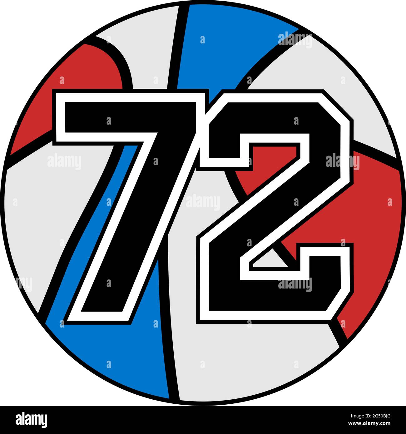 símbolo de bola de baloncesto con el número 72 Ilustración del Vector