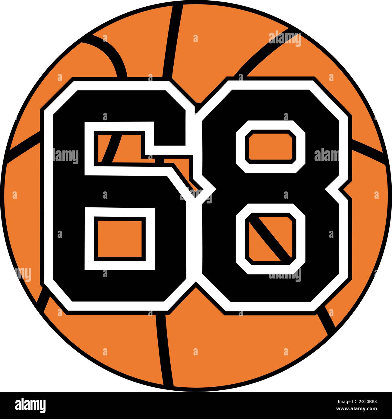 símbolo de bola de baloncesto con el número 68 Ilustración del Vector