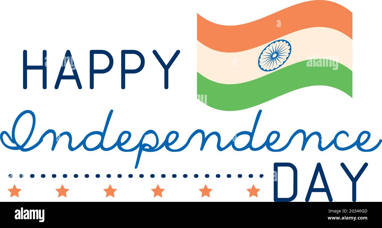 Feliz día de independencia con bandera y estrellas sobre fondo blanco Ilustración del Vector