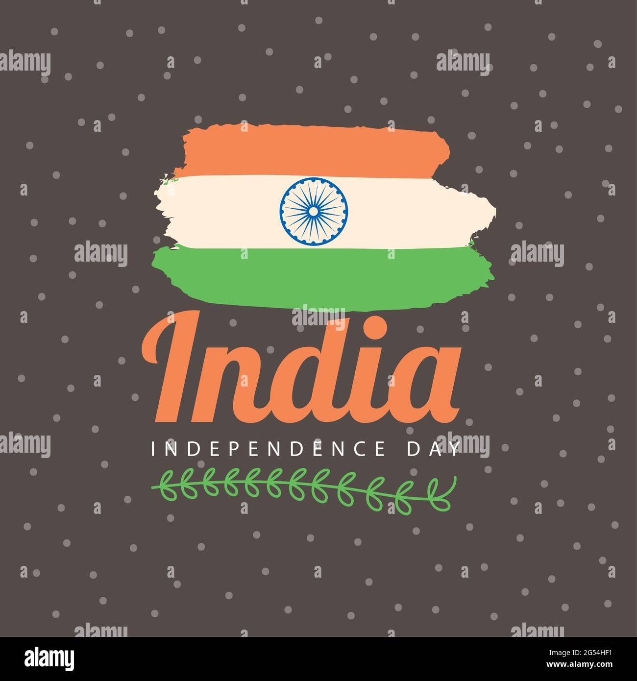 India día de la independencia con bandera y hoja sobre fondo marrón Ilustración del Vector