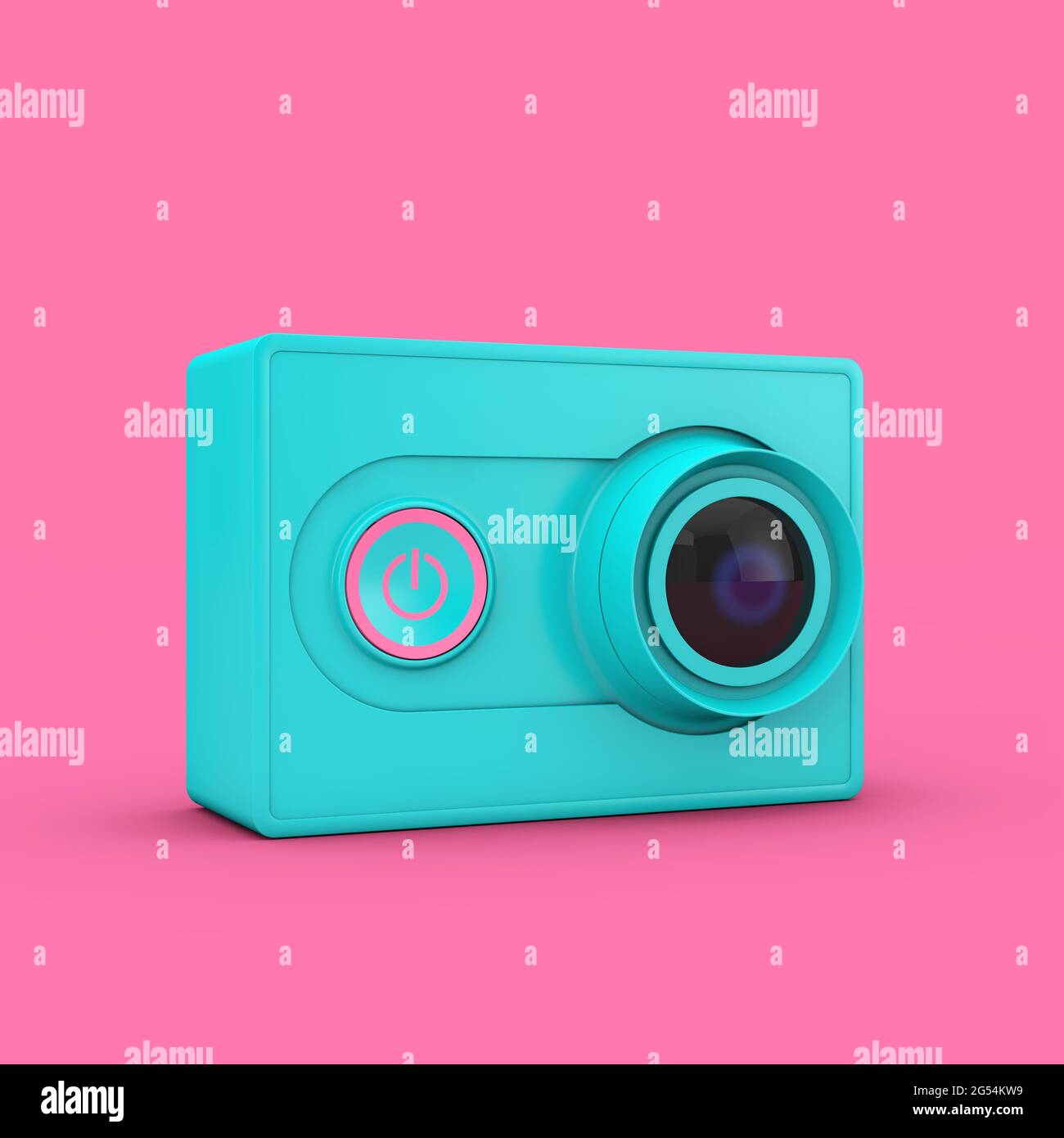 Cámara pequeña de acción azul Ultra HD en estilo Duotone sobre fondo rosa.  3D Representación Fotografía de stock - Alamy