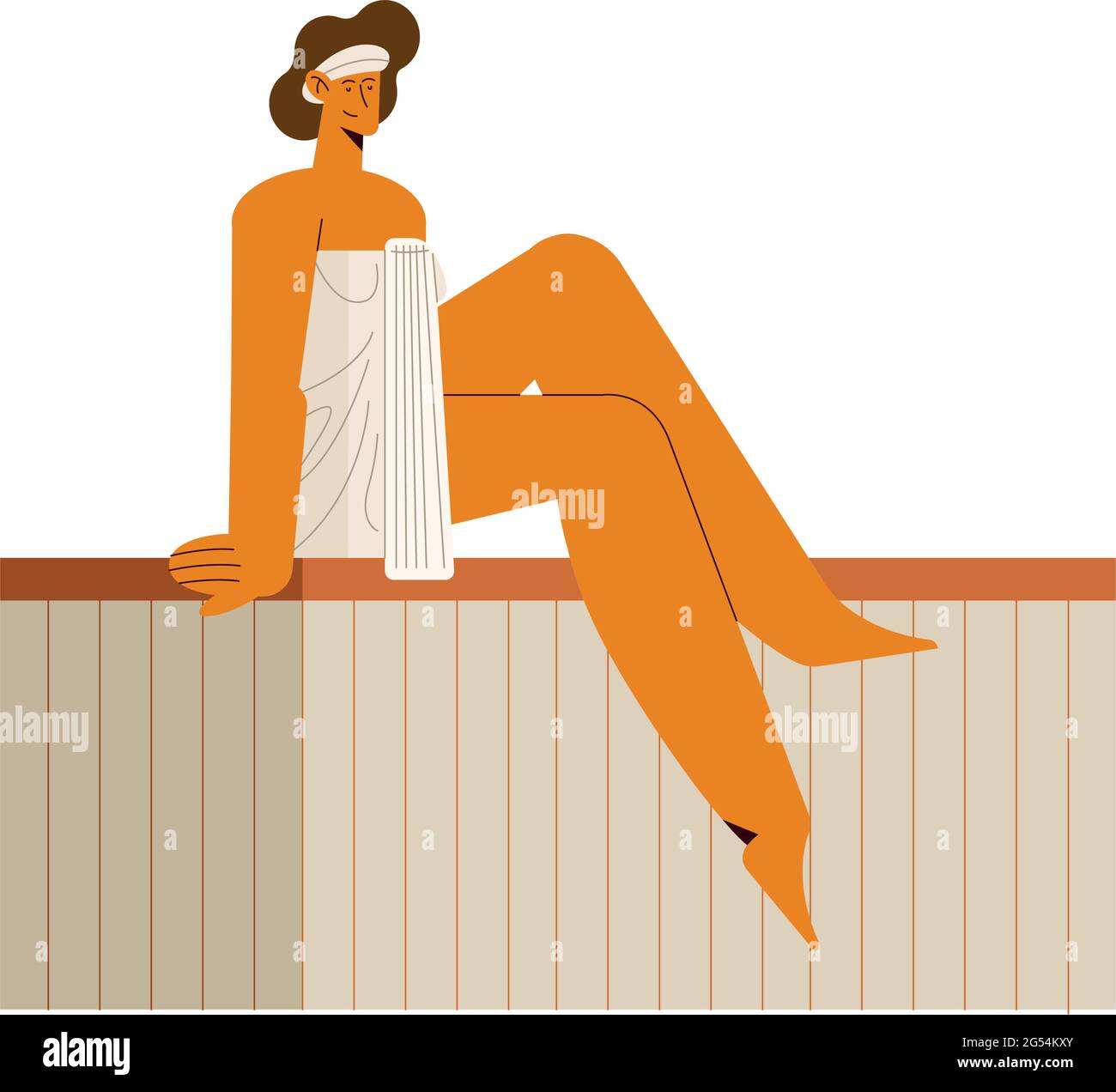 Dibujo animado de una mujer con toalla en el jacuzzi del spa sobre fondo blanco Ilustración del Vector