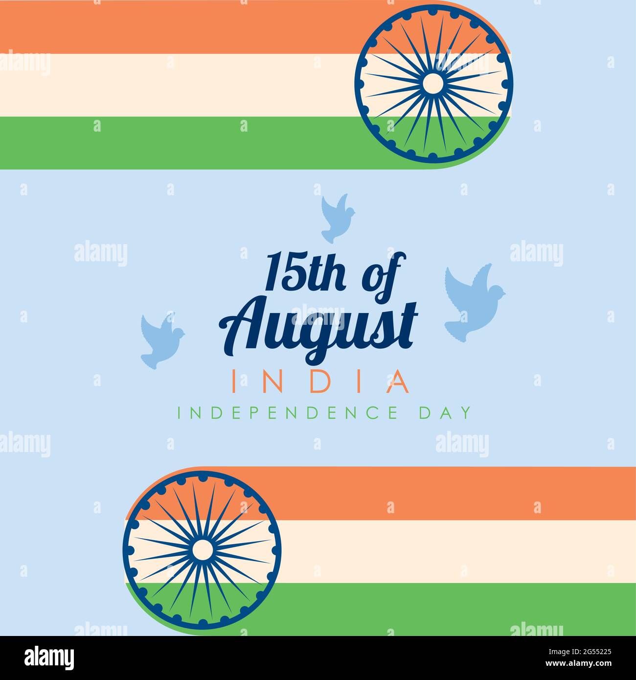 15th de agosto india día de la independencia tarjeta sobre fondo azul Ilustración del Vector