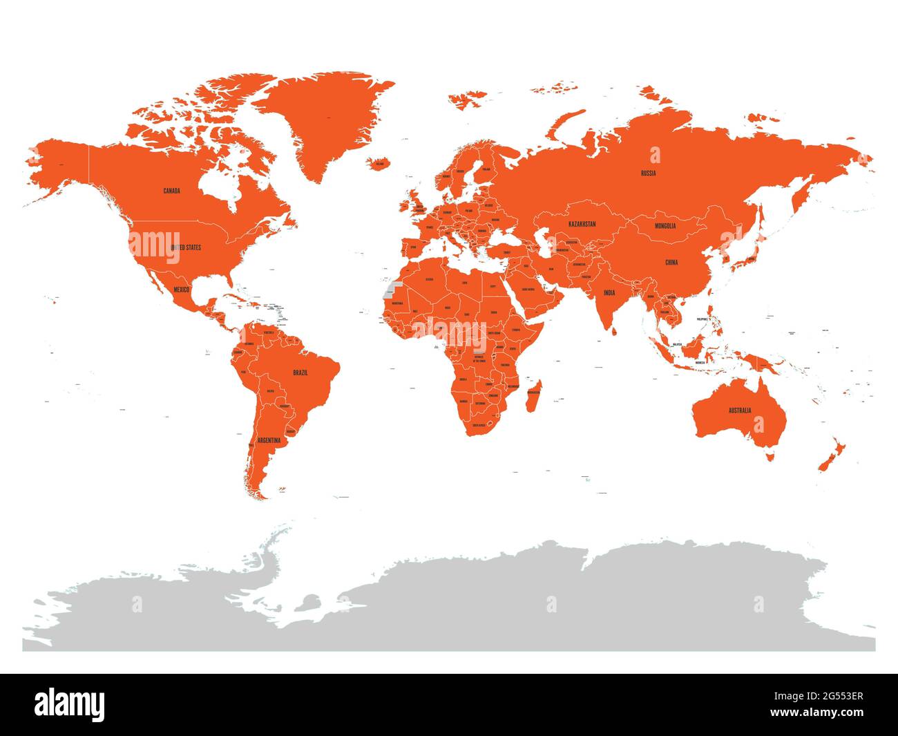 Mapa de las Naciones Unidas con estados miembros resaltados en naranja. La ONU es una organización intergubernamental de cooperación internacional. Vector Eps10 Ilustración del Vector